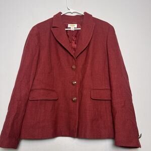 Talbots Womens 100% Wool Blazer Red Plus Sz 16 Preppy Office Career Classic